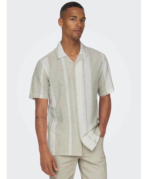 ONLY & SONS kortærmet skjorte i Vintage Khaki med striber til herre billede 2