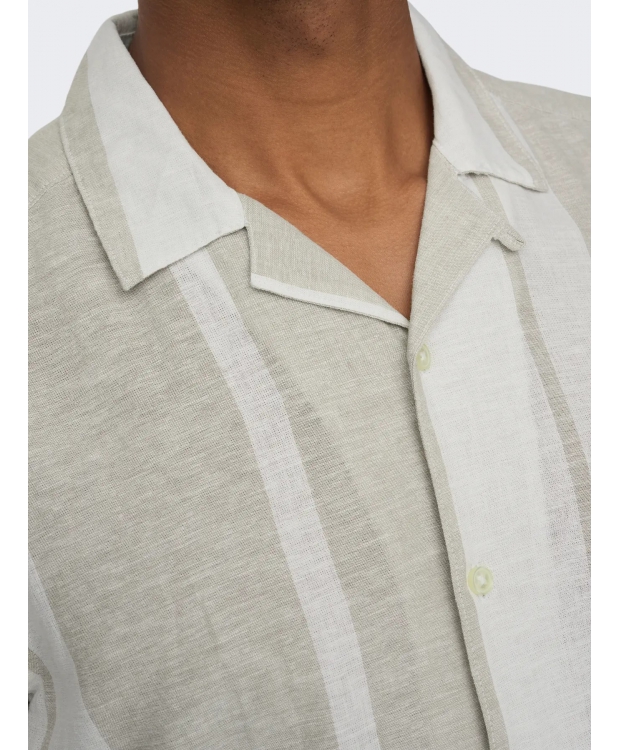 ONLY & SONS kortærmet skjorte i Vintage Khaki med striber til herre billede 3