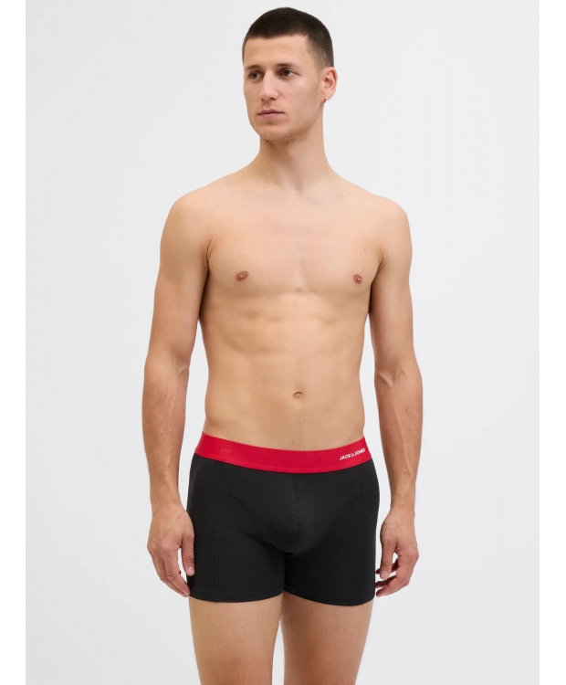 Jack & Jones 3-pak trunks i sort med farvet elastik til herre billede 1
