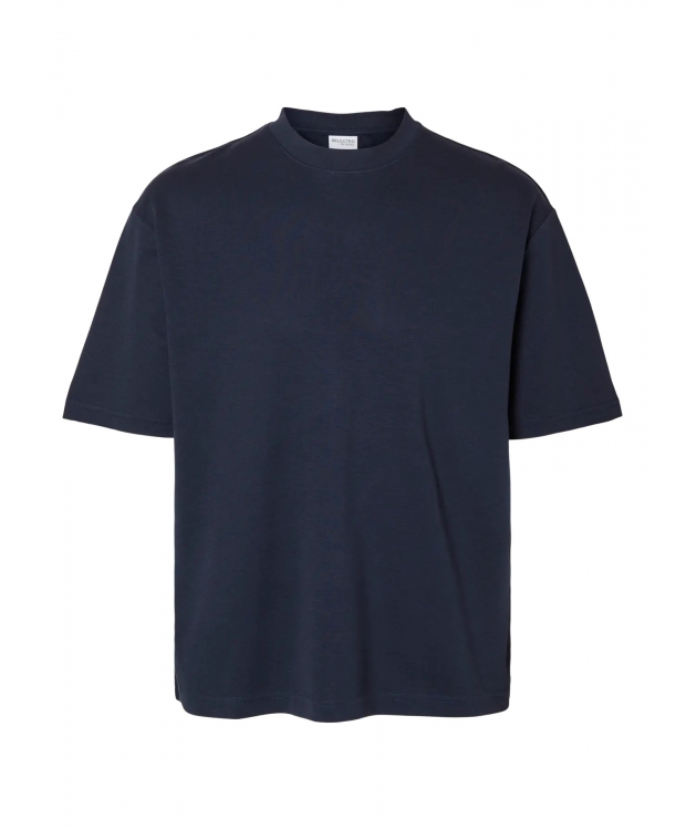 SELECTED T-shirt med rund hals i navy til herre billede 2