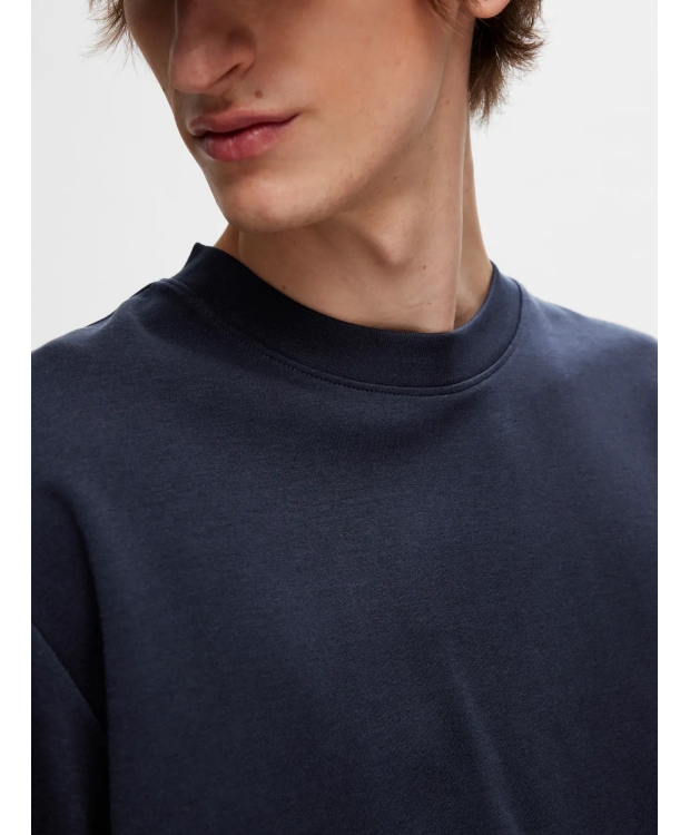 SELECTED T-shirt med rund hals i navy til herre billede 5