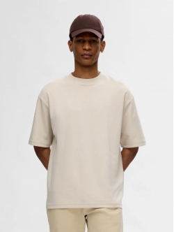 SELECTED T-shirt med rund hals i beige til herre