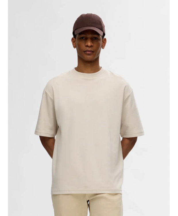 SELECTED T-shirt med rund hals i beige til herre billede 1