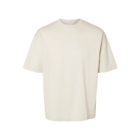 SELECTED T-shirt med rund hals i beige til herre