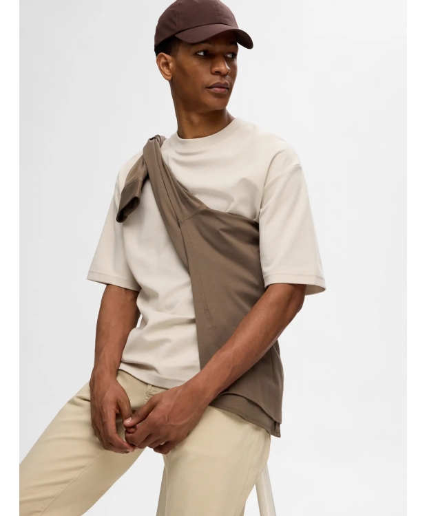 SELECTED T-shirt med rund hals i beige til herre billede 6