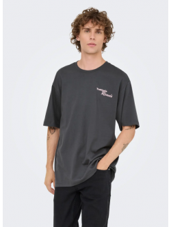 ONLY & SONS relaxed fit T-shirt i grå med nålestriber til herre