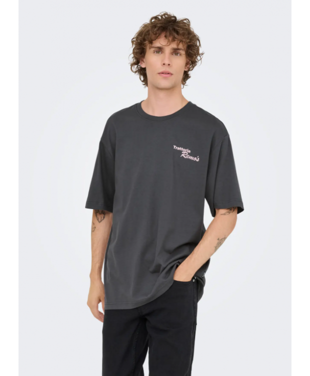 ONLY & SONS relaxed fit T-shirt i grå med nålestriber til herre billede 1