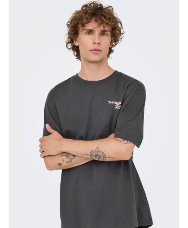 ONLY & SONS relaxed fit T-shirt i grå med nålestriber til herre billede 3