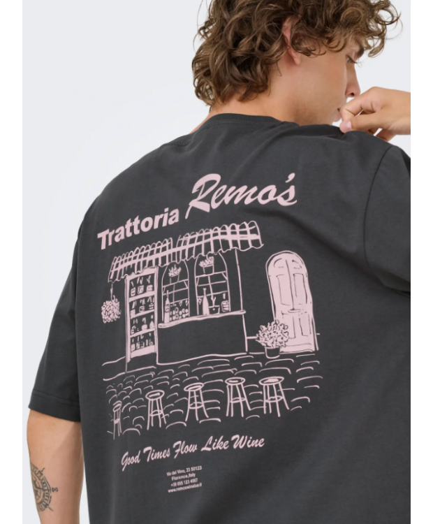 ONLY & SONS relaxed fit T-shirt i grå med nålestriber til herre billede 4