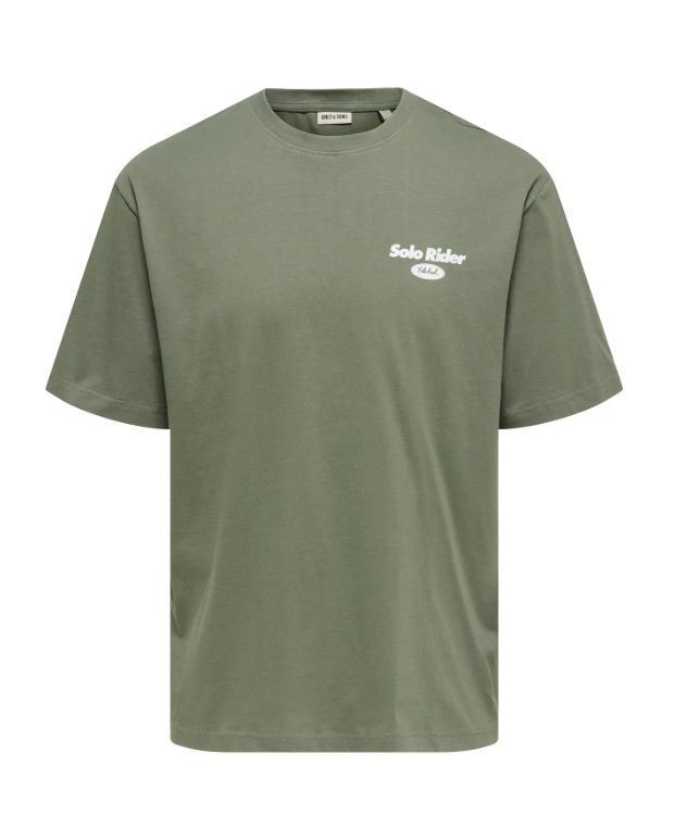 ONLY & SONS relaxed fit T-shirt i grøn med print til herre billede 6
