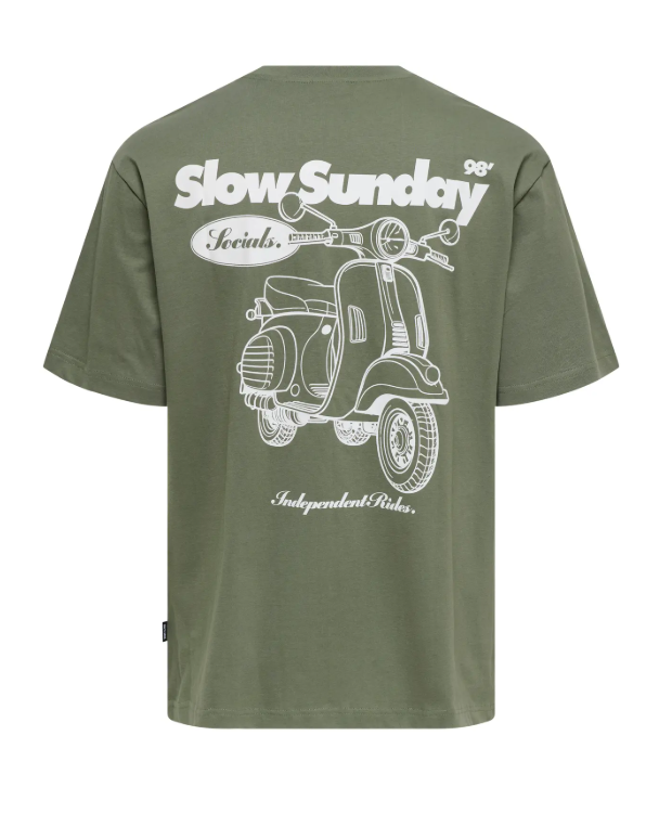 ONLY & SONS relaxed fit T-shirt i grøn med print til herre billede 7