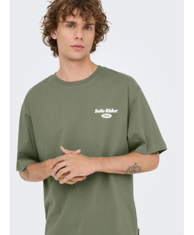 ONLY & SONS relaxed fit T-shirt i grøn med print til herre billede 1