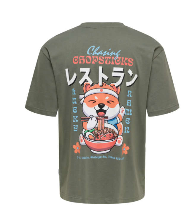 ONLY & SONS T-shirt i grå med Chinatown Noodles-print til herre billede 8