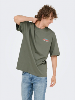 ONLY & SONS T-shirt i grå med Chinatown Noodles-print til herre