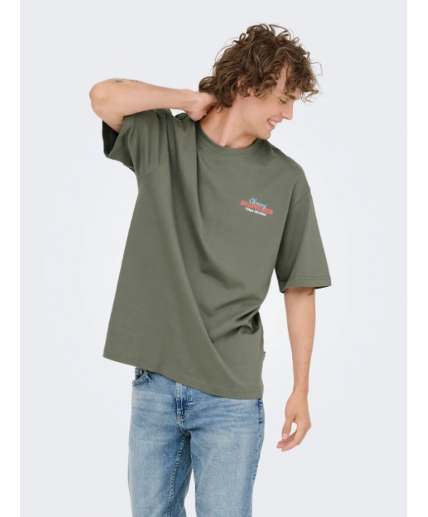 ONLY & SONS T-shirt i grå med Chinatown Noodles-print til herre billede 1