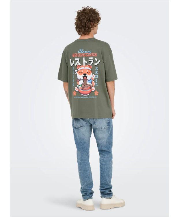 ONLY & SONS T-shirt i grå med Chinatown Noodles-print til herre billede 5