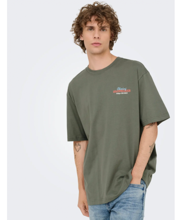 ONLY & SONS T-shirt i grå med Chinatown Noodles-print til herre billede 2
