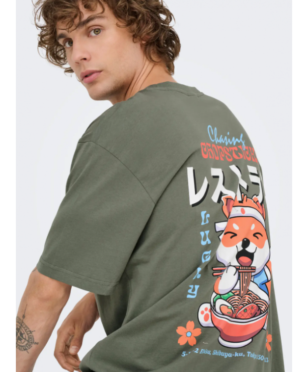ONLY & SONS T-shirt i grå med Chinatown Noodles-print til herre billede 3