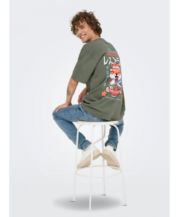 ONLY & SONS T-shirt i grå med Chinatown Noodles-print til herre billede 6