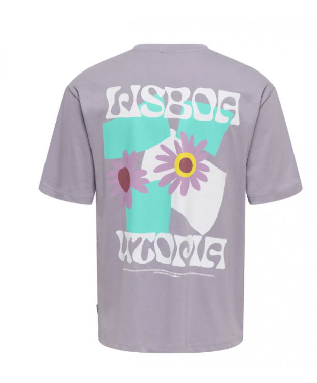 ONLY & SONS T-shirt i lavendelgrå med Lisboa-print til herre billede 7