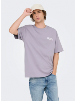 ONLY & SONS T-shirt i lavendelgrå med Lisboa-print til herre