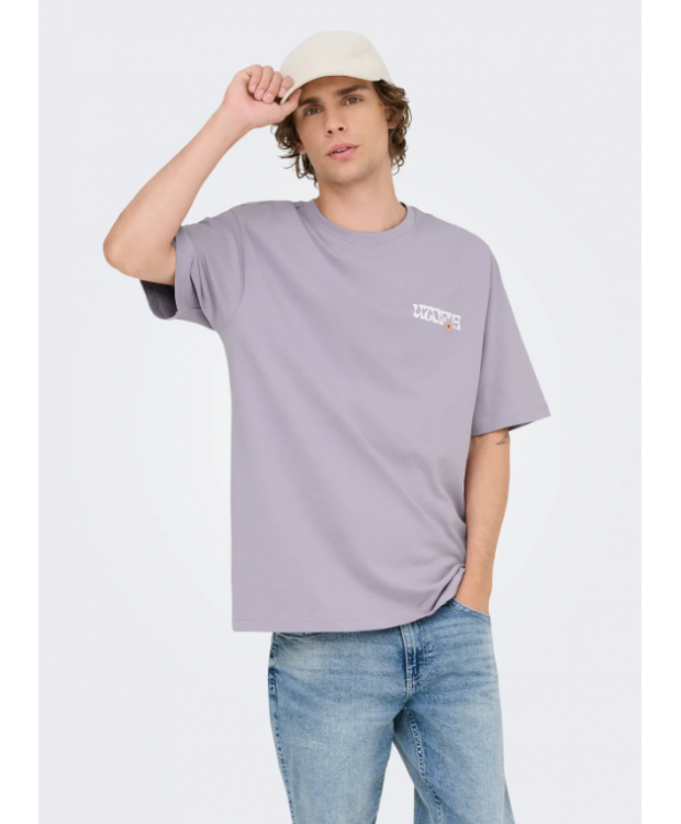 ONLY & SONS T-shirt i lavendelgrå med Lisboa-print til herre billede 1