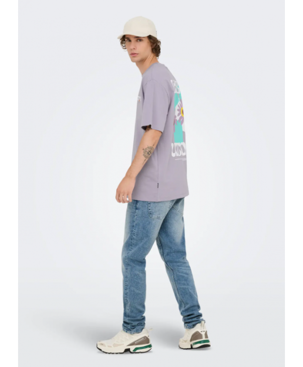 ONLY & SONS T-shirt i lavendelgrå med Lisboa-print til herre billede 4