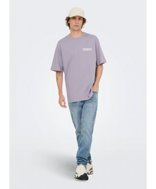 ONLY & SONS T-shirt i lavendelgrå med Lisboa-print til herre billede 5