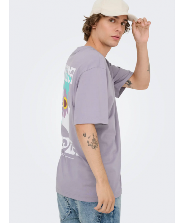 ONLY & SONS T-shirt i lavendelgrå med Lisboa-print til herre billede 2