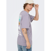 ONLY & SONS T-shirt i lavendelgrå med Lisboa-print til herre