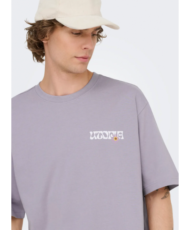 ONLY & SONS T-shirt i lavendelgrå med Lisboa-print til herre billede 3