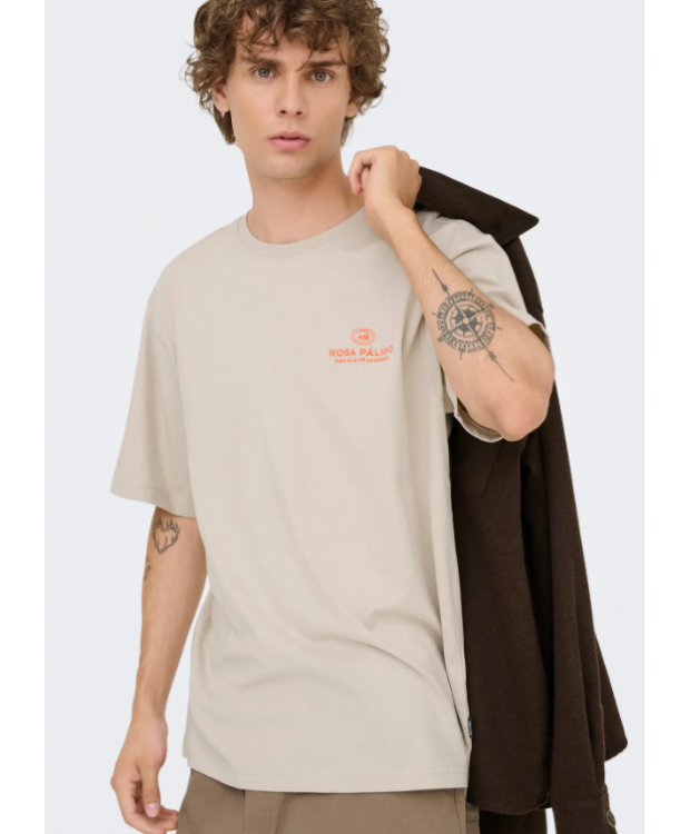 ONLY & SONS T-shirt i lysegrå med Rosa Palido-print til herre billede 4