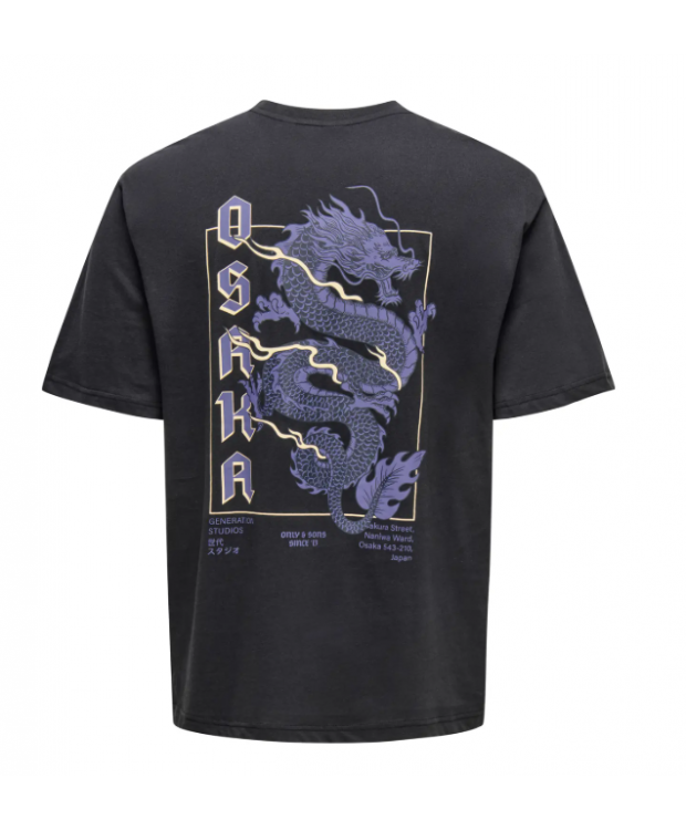 ONLY & SONS T-shirt i sort med Osaka Dragon-print til herre billede 6