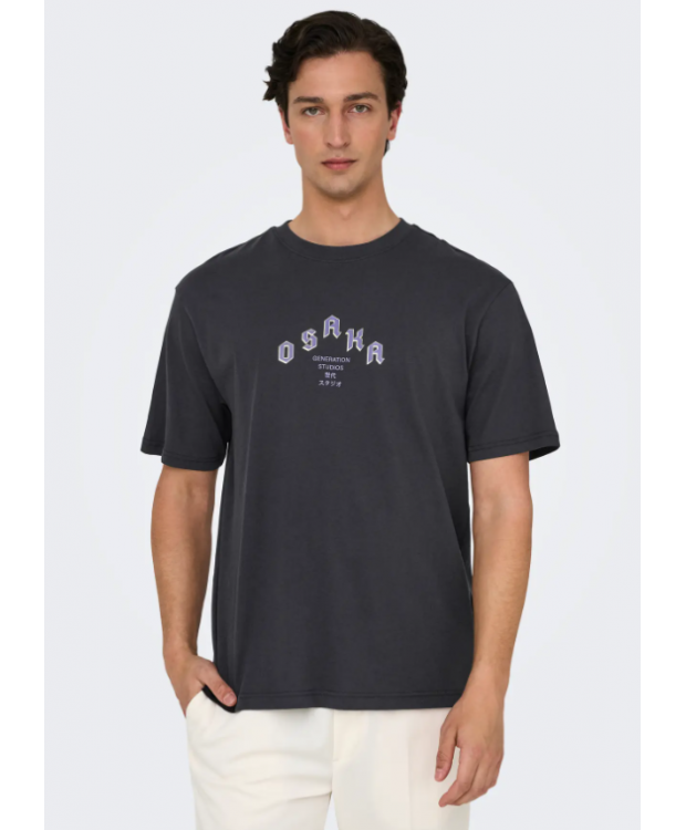 ONLY & SONS T-shirt i sort med Osaka Dragon-print til herre billede 1