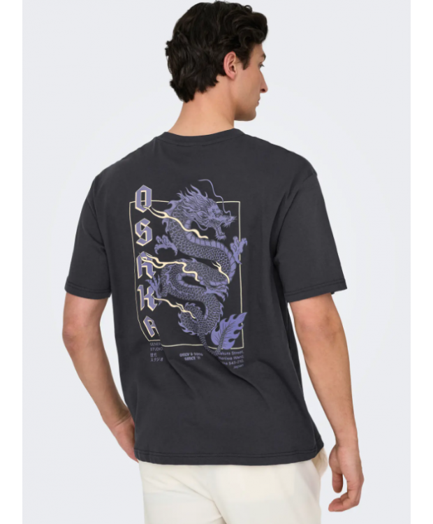 ONLY & SONS T-shirt i sort med Osaka Dragon-print til herre billede 4