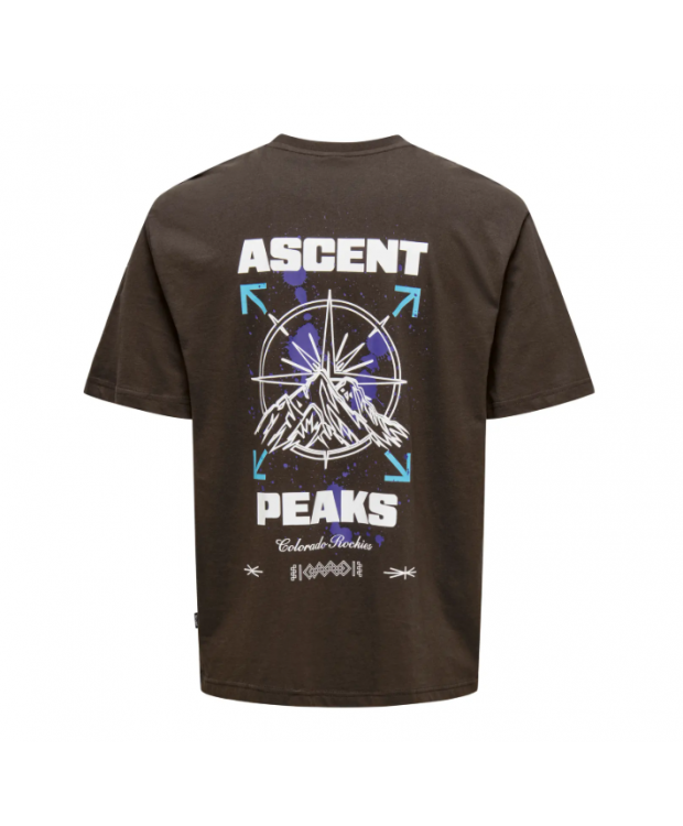 ONLY & SONS T-shirt i mørkebrun med Ascent Peaks-print til herre billede 7