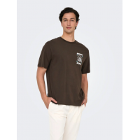 ONLY & SONS T-shirt i mørkebrun med Ascent Peaks-print til herre