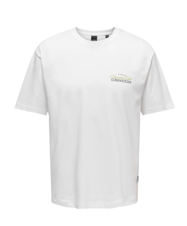 ONLY & SONS T-shirt i hvid med Cancun-print til herre billede 1