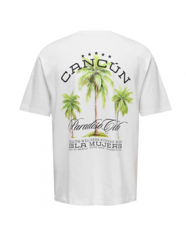 ONLY & SONS T-shirt i hvid med Cancun-print til herre billede 2