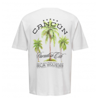 ONLY & SONS T-shirt i hvid med Cancun-print til herre