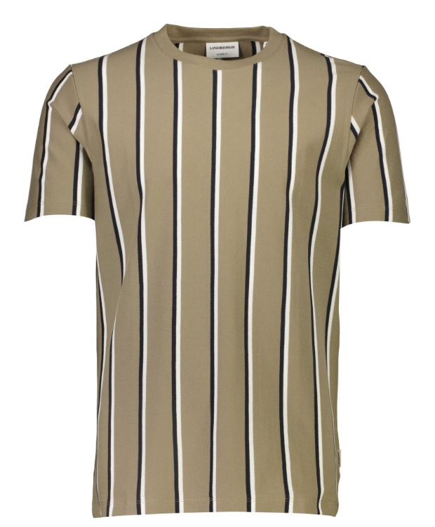 Lindbergh T-shirt med rund hals i mørk sandfarve med striber til herre billede 4