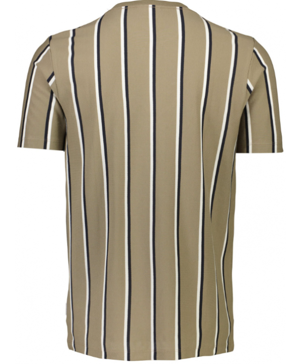 Lindbergh T-shirt med rund hals i mørk sandfarve med striber til herre billede 5