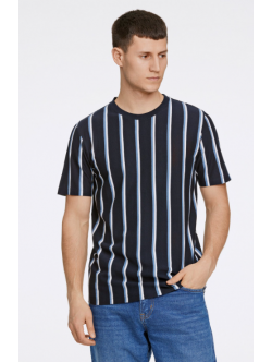 Lindbergh T-shirt med rund hals i navyblå med striber til herre