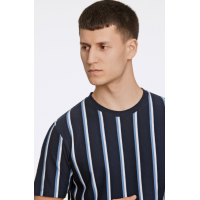 Lindbergh T-shirt med rund hals i navyblå med striber til herre