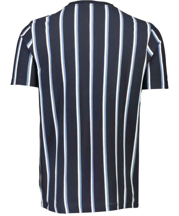 Lindbergh T-shirt med rund hals i navyblå med striber til herre billede 5