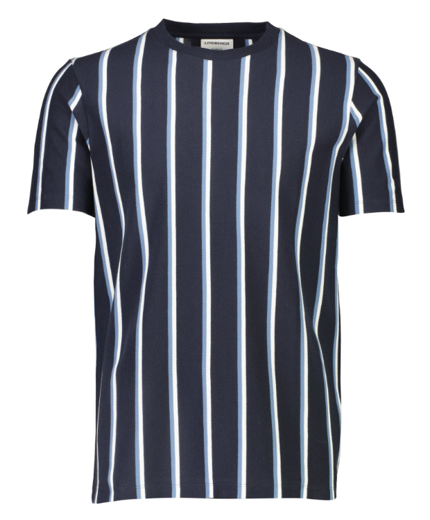 Lindbergh T-shirt med rund hals i navyblå med striber til herre billede 4