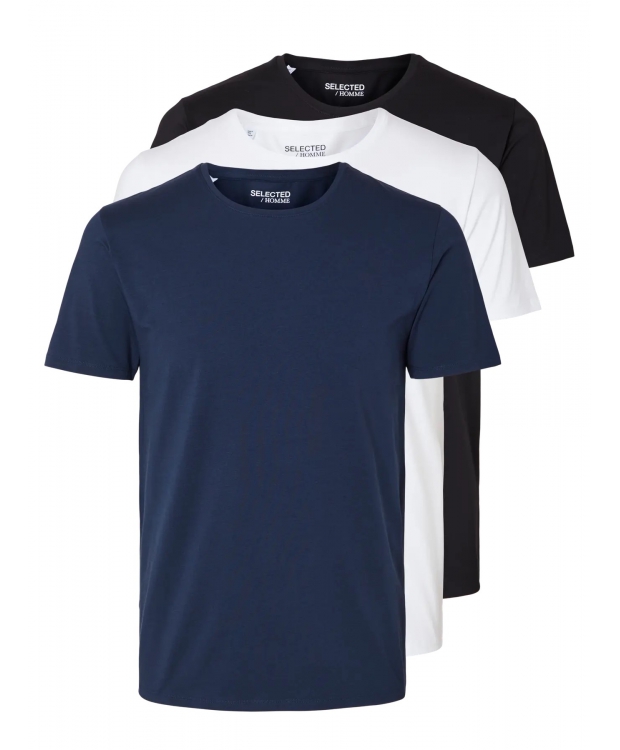 Selected 3-pak T-shirts i sort, navyblå og hvid til herre billede 2