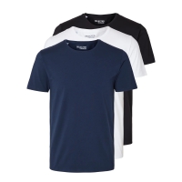 Selected 3-pak T-shirts i sort, navyblå og hvid til herre