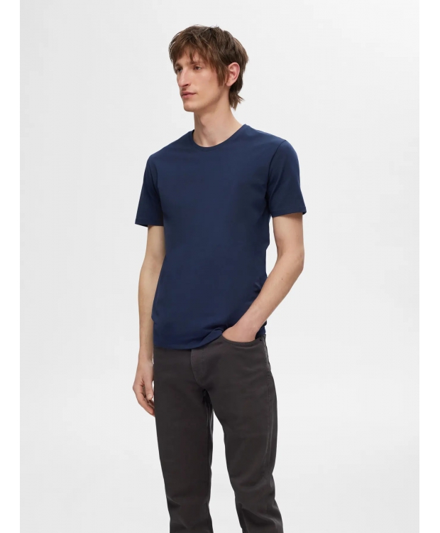 Selected 3-pak T-shirts i sort, navyblå og hvid til herre billede 1