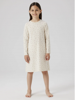 Name It natkjole med blomsterprint i lys beige til piger